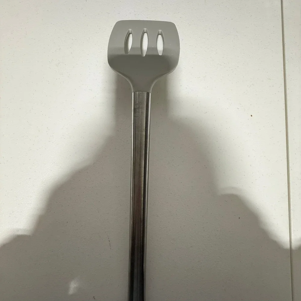 Gray Slotted Silicone Spatula‎ Stainless Steel Handle Kitchen Turner Utensil